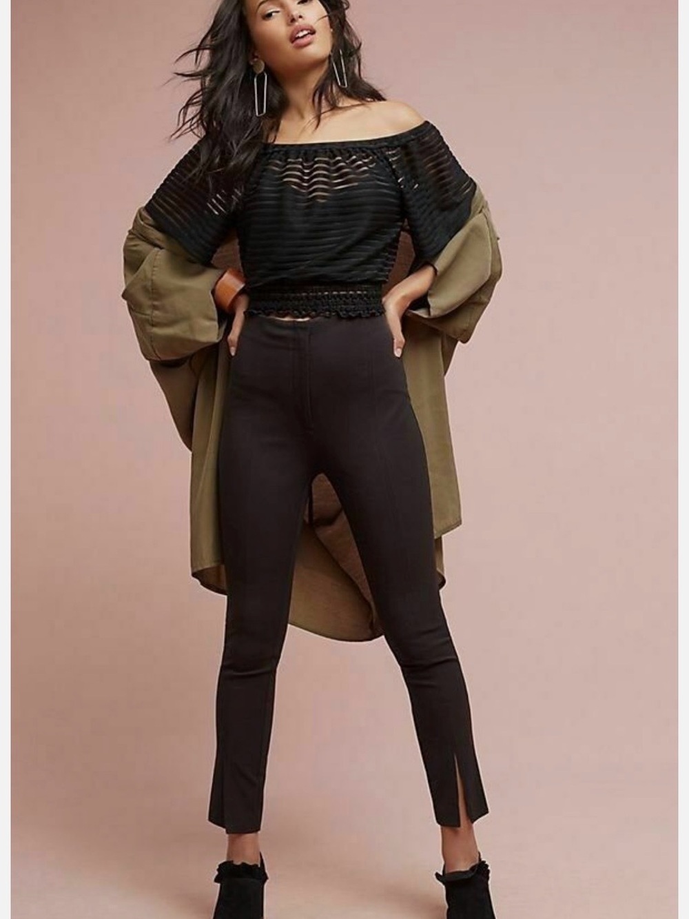 ANTHROPOLOGIE Black High-Waist Skinny Ankle Pants with Front Slits